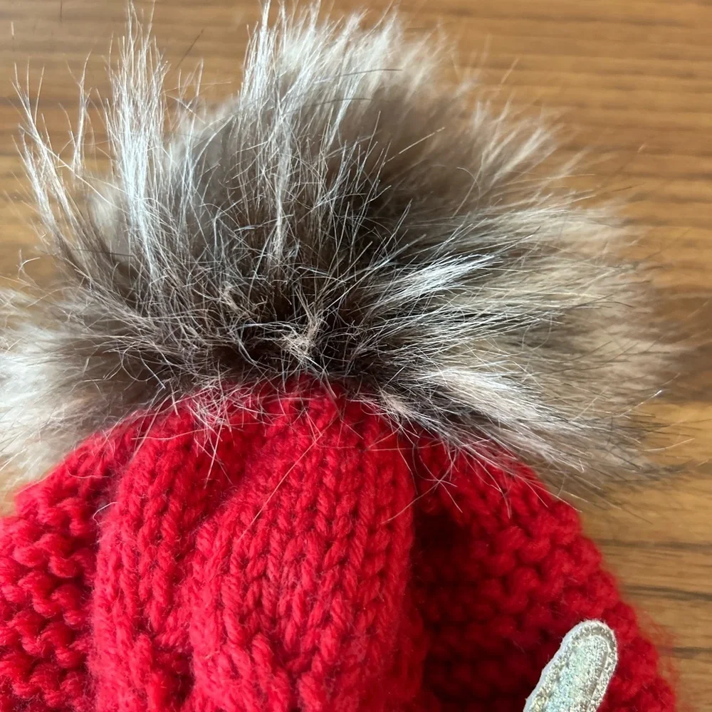 ❤️5 For $20❤️ Justice Red Reindeer Antlers Holiday Beanie Pom Pom Size Youth